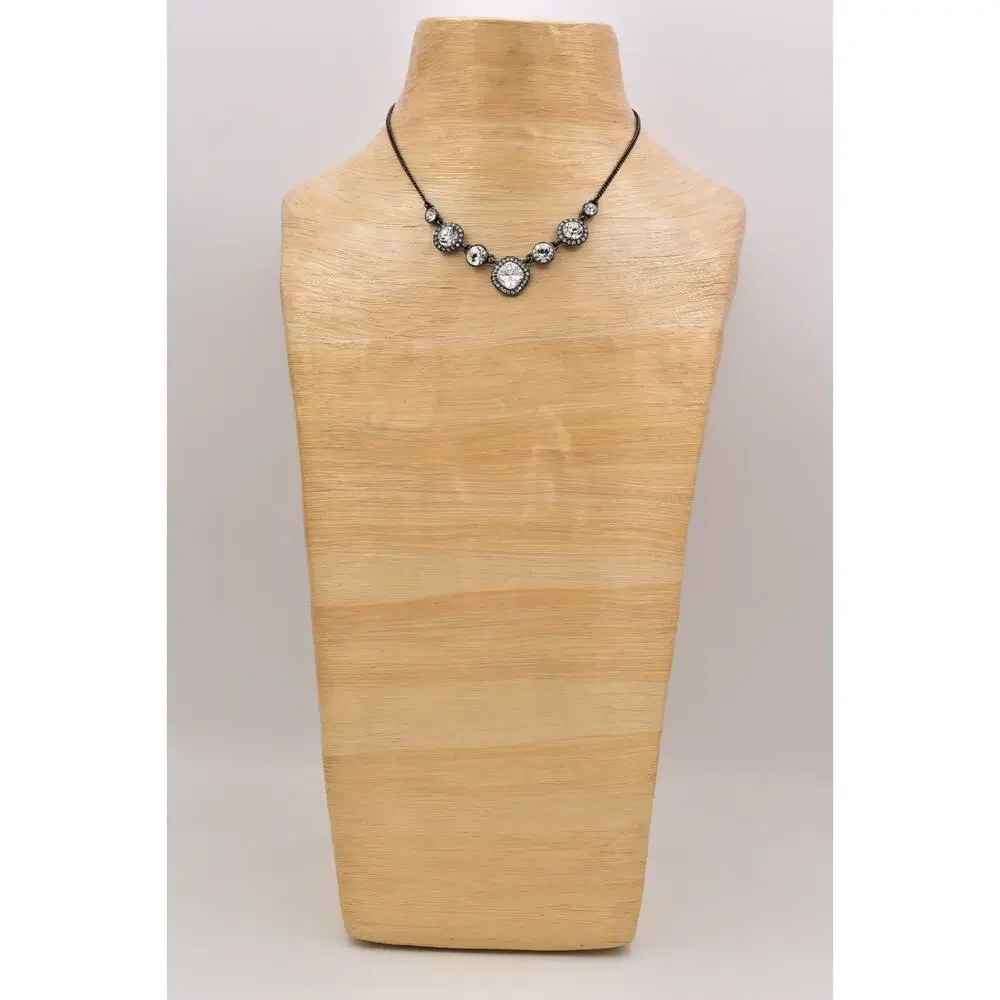 Givenchy Vintage Crystal Necklace Collar Sparkling Rhinestone Gunmetal Y2K BinBL - Picture 2 of 12